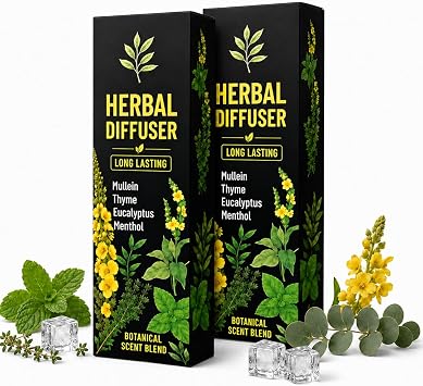 Botanical Aroma Herbal Diffuser Pen Set, Mullein, Thyme, Eucalyptus & Mint Botanical Scent,Non-Electronic Personal Fragrance Accessory 2 Pack