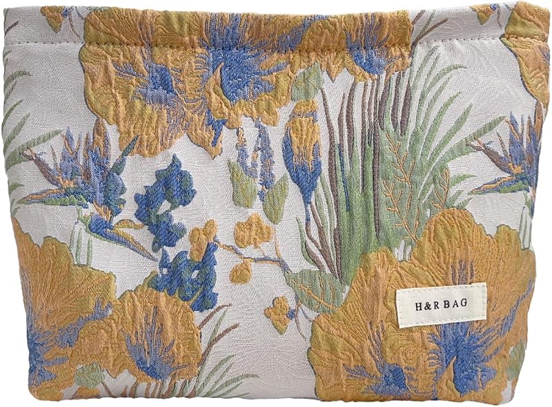 Necessaire Floral Amarela Mussepera em Poliéster com Zíper, 25,4 x 5,08 x 17,53 cm, 1 Unidade