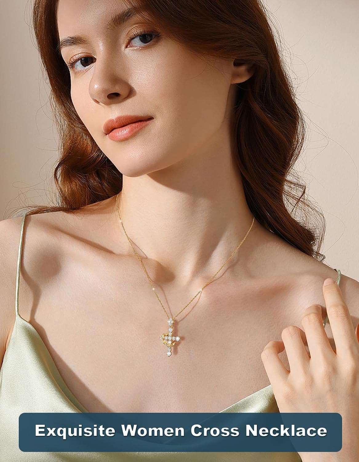 YIMERAIRE Upgraded Moissanite Crown Cross Necklace 14K Gold Vermeil 1.1 Carats Dainty Iced Out Christian Faith Cross Jewelry S925 Sterling Silver Simple Gold Moissanite Cross Pendant Necklace For Women - Image 8