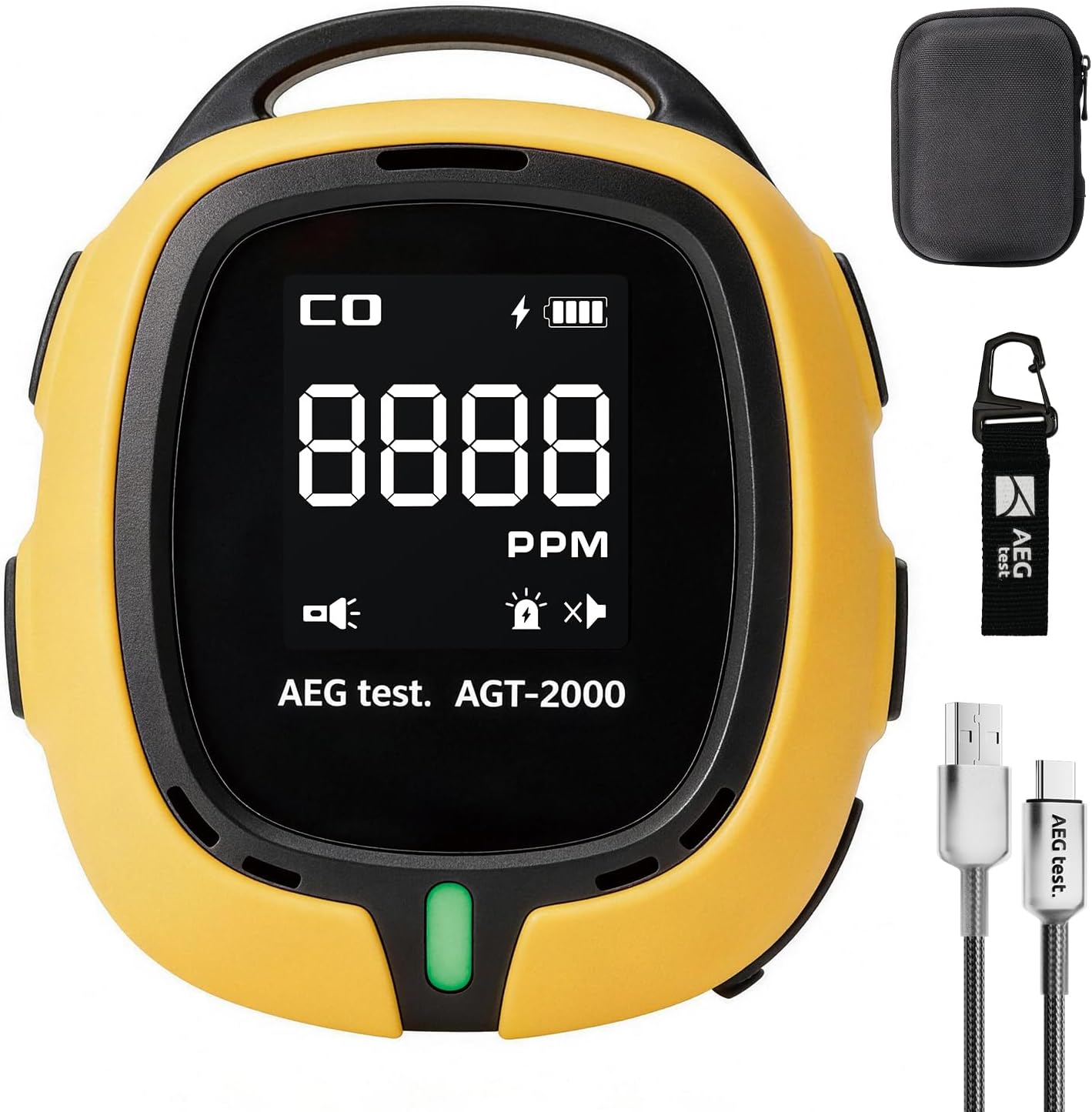 AGT-2000 Portable Carbon Monoxide Detector for Travel, 240H Standby, CO Detector with Audible & Visual Alerts for Camping, Rechargeable CO Meter with Built-in Emergency Flashlight