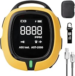 AGT-2000 Portable Carbon Monoxide Detector for Travel, 240H Standby, CO Detector with Audible & Visual Alerts for Camping, Rechargeable CO Meter with Built-in Emergency Flashlight