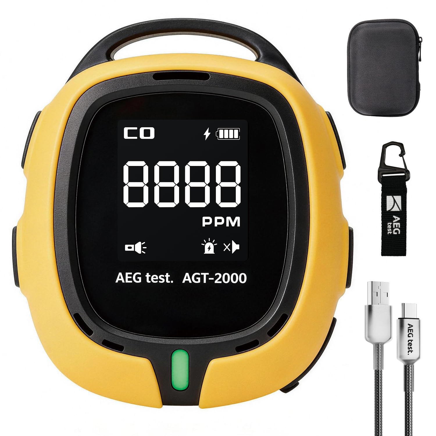 AGT-2000 Portable Carbon Monoxide Detector for Travel, 240H Standby, CO Detector with Audible & Visual Alerts for Camping, Rechargeable CO Meter with Built-in Emergency Flashlight