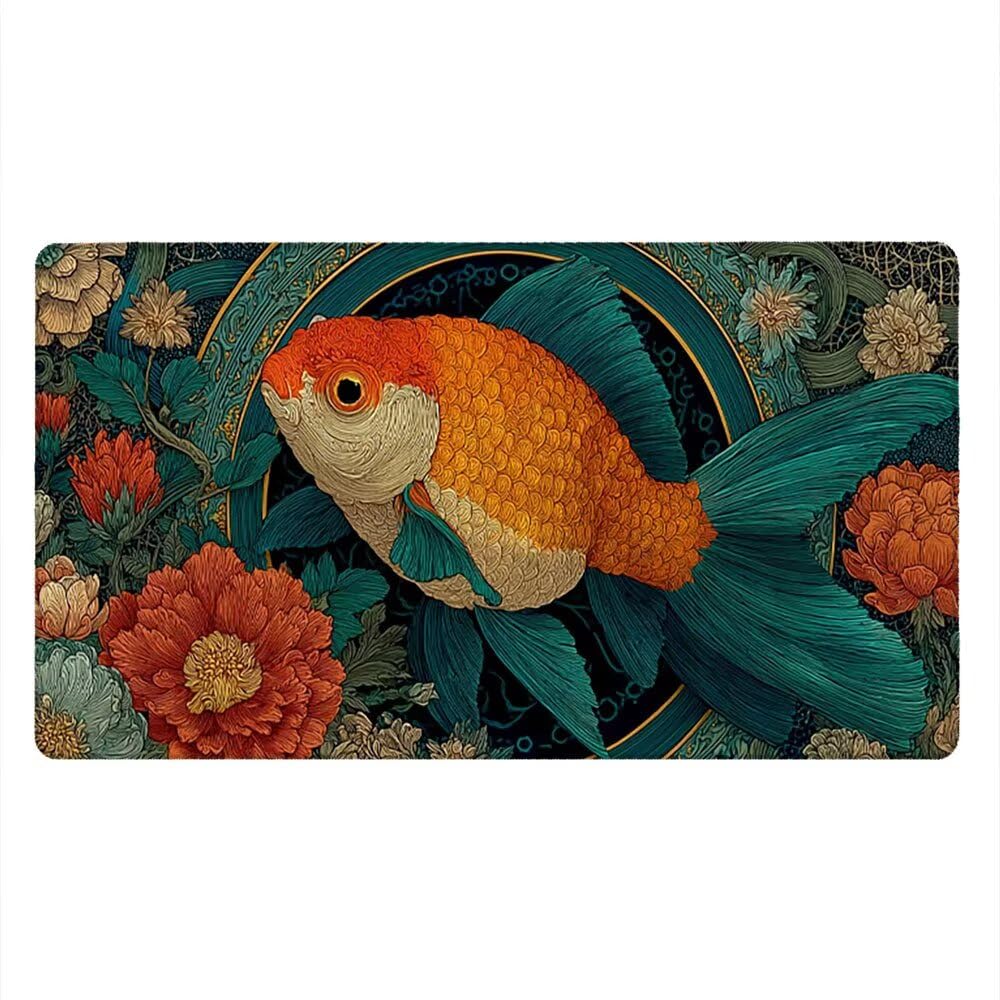 Duża podkładka pod mysz do gier XXL 1800 x 900 x 3 mm z zszytymi krawędziami, trwała antypoślizgowa podstawa z naturalnej gumy, zmywalna mata na klawiaturę, gry, dom biuro, złoty kwiat rybki xR6-396