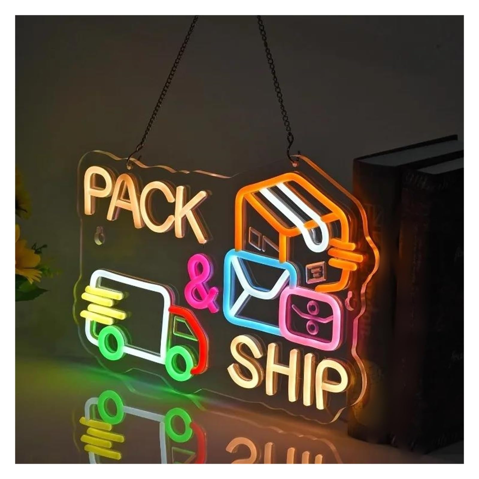 Luces de neón Empacar Y Enviar Servicio Exprés Con Luz De Neón Para Empresa De Entrega, Centro, Almacén, Venta Al Por Menor, Decoración Comercial, 27cm×39cm