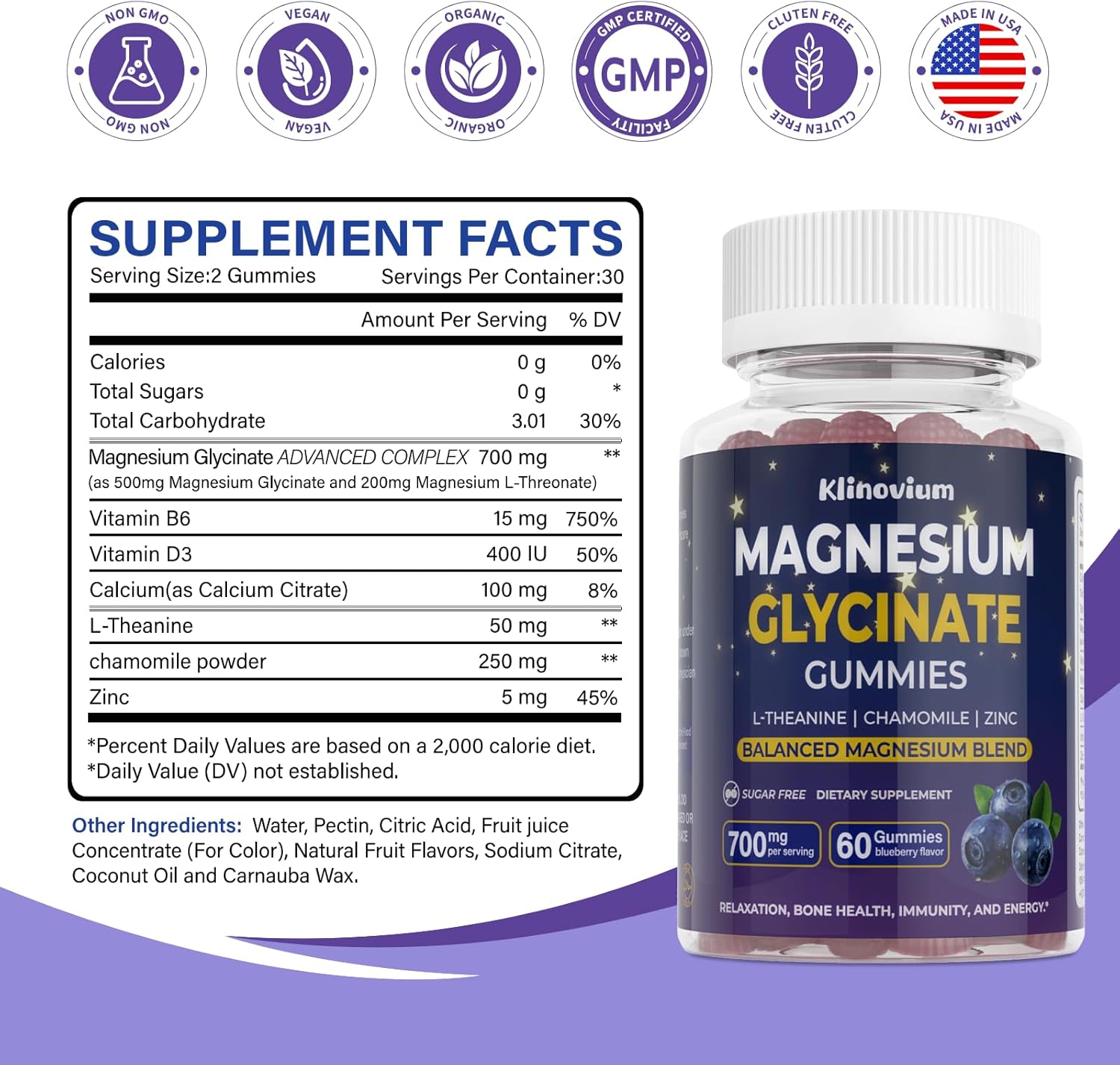 700mg Magnesium Glycinate Gummies, Highly Absorbed Sugar-Free Calm Magnesium Complex Gummies - with L-Theanine and B6 - Magnesium Supplements for Sleep, Calm,Relax & Immune Function, (Blueberry)