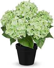 Briful Künstliche Hortensien im Topf 35 cm – Real Touch Kunstblume Wie Echt mit 5 Blütenköpfen – Dekorative Kunstpflanze für Wohnzimmer, Fensterbank & Büro, Grün