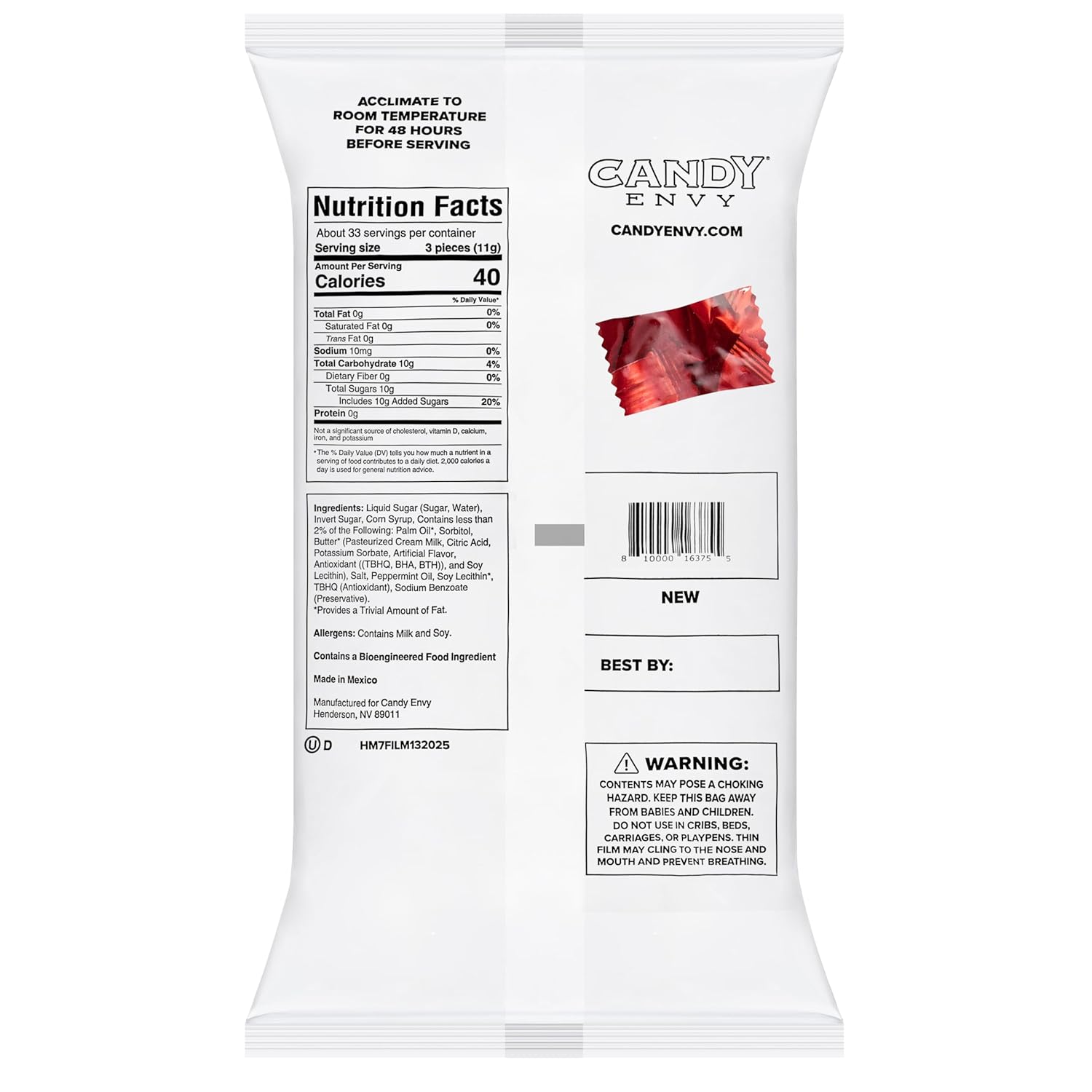 Candy Envy - Red Wrapper Buttermints - 10 Bags Casepack with Approximately 100 Mint Per Bag - Red Party Favors