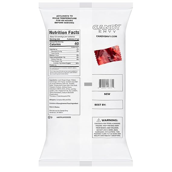 Candy Envy - Red Wrapped Buttermints - 13 oz. Bag - 100 Individually Wrapped Red Candy Mints