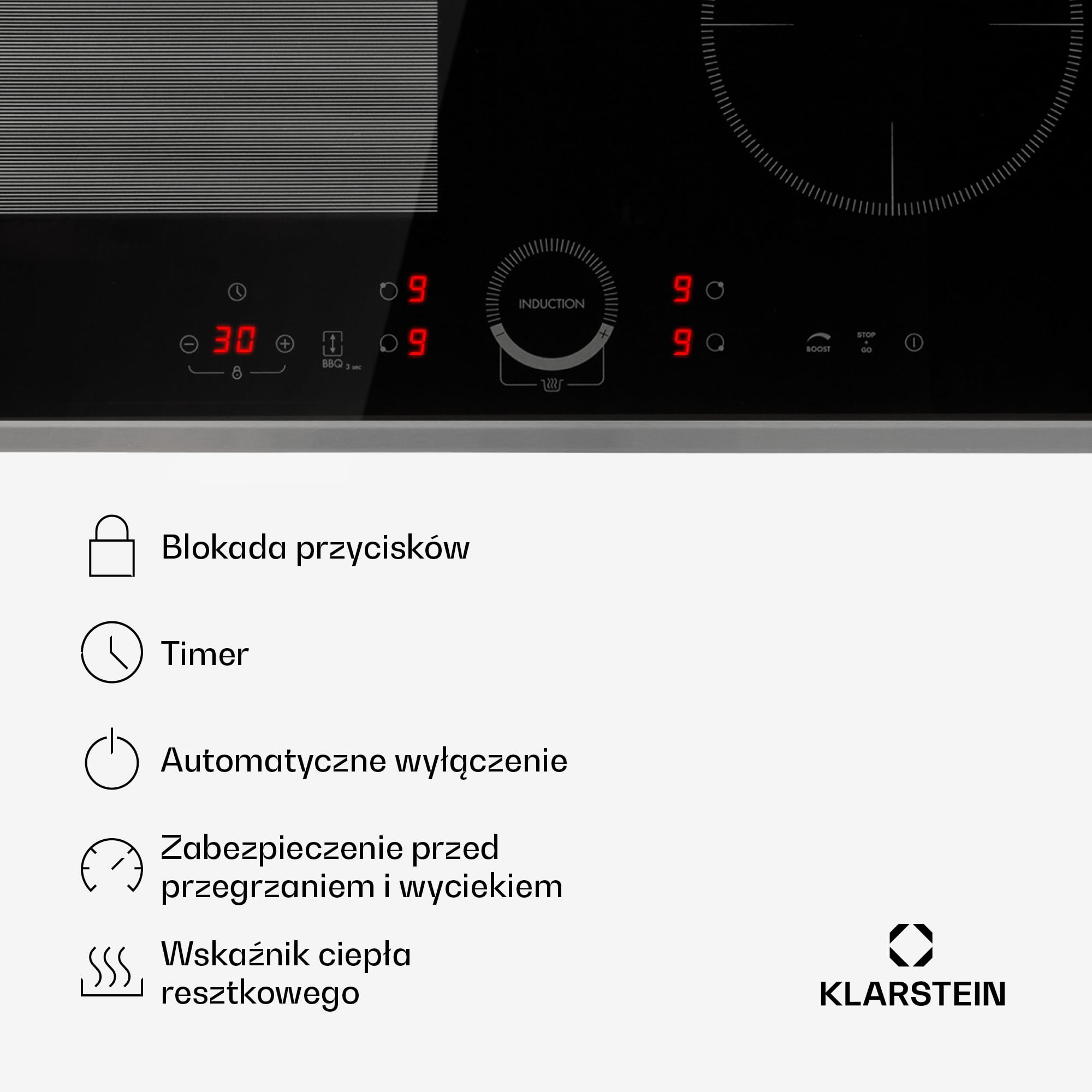 Klarstein Delicatessa Prime 60 Hybrid płyta indukcyjna - 60cm, 4-strefowa płyta do zabudowy, 7000W ThermoBoost, sterowanie dotykowe, timer i blokada rodzicielska, czarne szkło ceramiczne