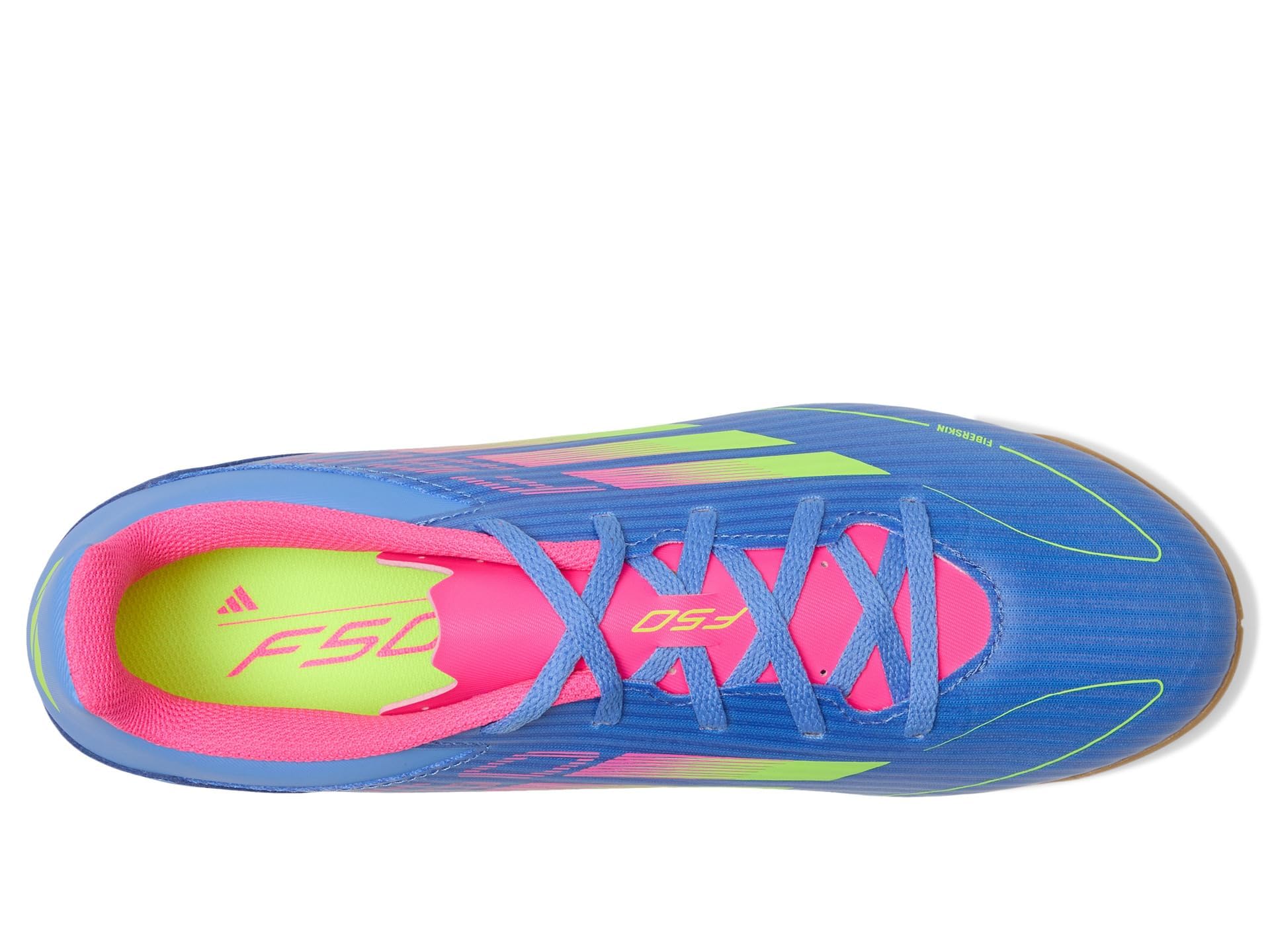 adidas Unisex F50 Club Indoor Soccer Cleats Sneaker, Blue Fusion/Lucid Lemon/Lucid Pink, 9.5 US Men