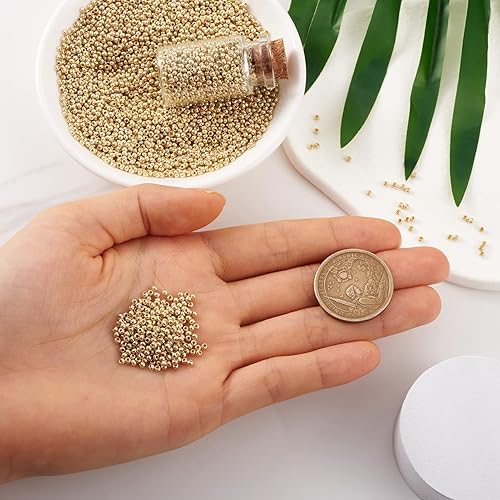 Miniatura 4 de Craftdady 120 Cuentas de semillas de vidrio dorado de 0.079 in Acerca de 5000 piezas Metálico Pequeño Pony Redondo Perlas Espaciadoras Sueltas para