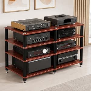 4-Tier Heavy Duty AV Media Stand, Teak