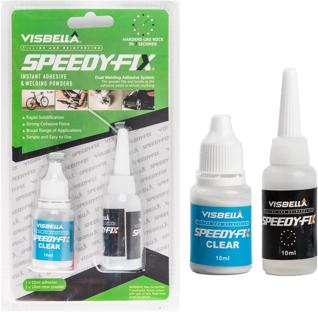VisbellaQuick bonding Speedy-fix Liquid Glue 7 Second for Metal Steel Plastic Wood Rubber Ceramic Repair (Translucent Powder)