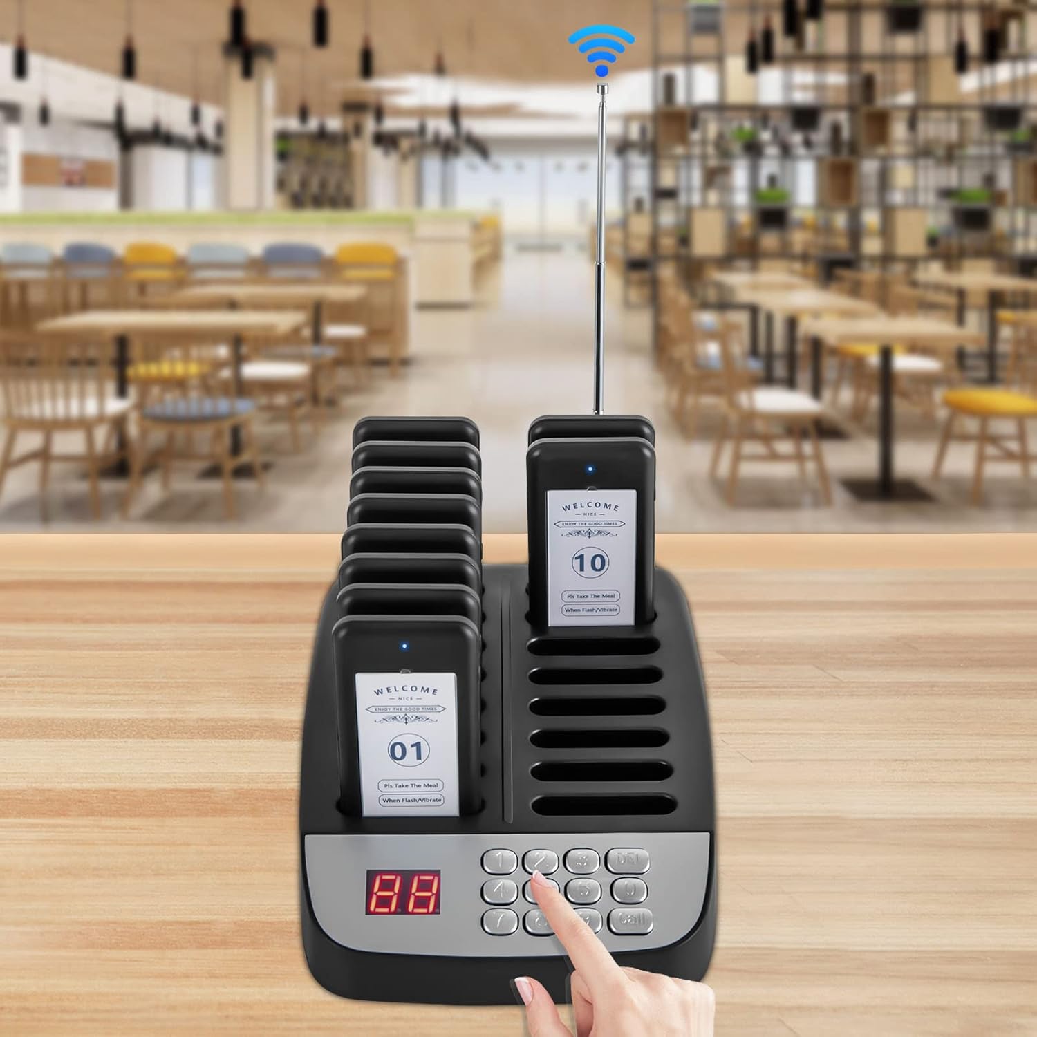 Restaurant Coaster Pager System,10 Pager buzzers Lineup Signal Beepers,Wireless Guest Queuing Calling System for Restaurants Food Truck Club Hospital