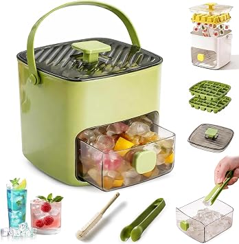 2026 New 2-in-1 Large Capacity Ice Maker & Storage Bin Set, Portable Ice Maker with Lid and Storage Box 48 Cubes, Easy Press Release Ice Cube Tray with Tongs for Cocktails and Drinks B