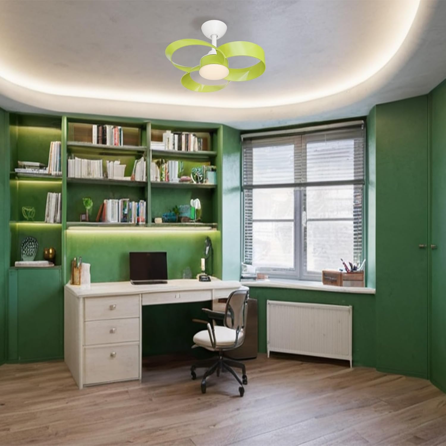 FANX 22 Inch Ceiling Fan with Light and Remote, Quiet DC Motor, Dimmable LED, Reversible 3-Speed Control, Easy Installation Flush Mount Fan for Small Rooms (Green)