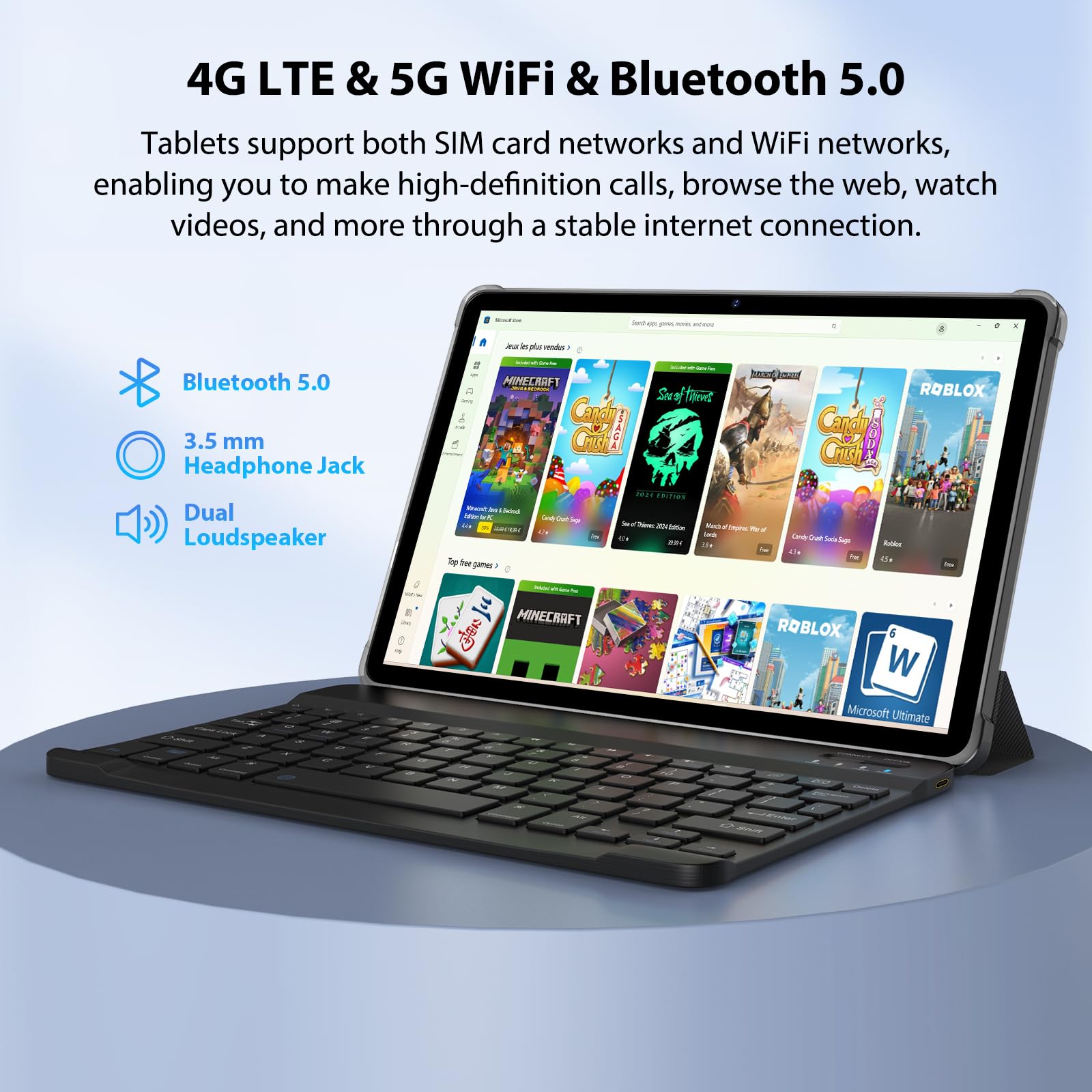 Tablet 11 Pulgadas Android 16 con 36GB RAM+512GB ROM (2TB TF), 4G LTE & 5G WiFi, Octa-Core 2.0GHz, 8000mAh, 13MP+8MP, Widevine L1,Gemini AI, GPS, BT 5.0, Tablet con Teclado, Gris