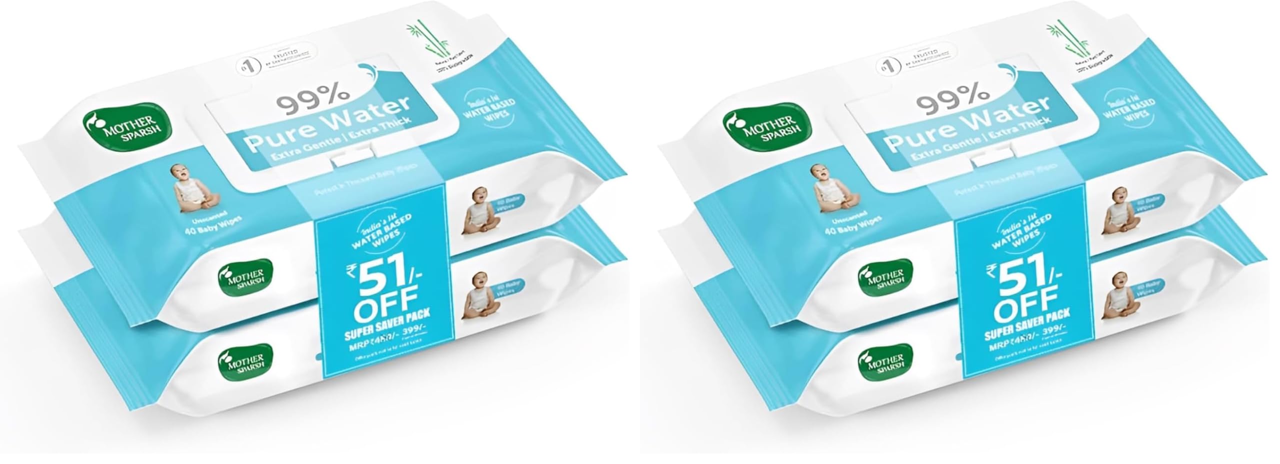 Mother Sparsh 99% Pure Water Baby Wipes (40X2) Super Saver Travel Friendly Combo Pack | Wipes Made with Plant Based Fabric (Pack of 2)-image-19