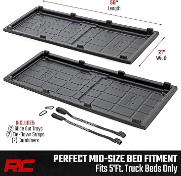 Rough Country Slide-Out Truck Bed Cargo Tray - Mid-Size Bed Organizer for 5' & Shorter Beds, Heavy-Duty Polyethylene, UV-Protected, Easy Tailgate Access