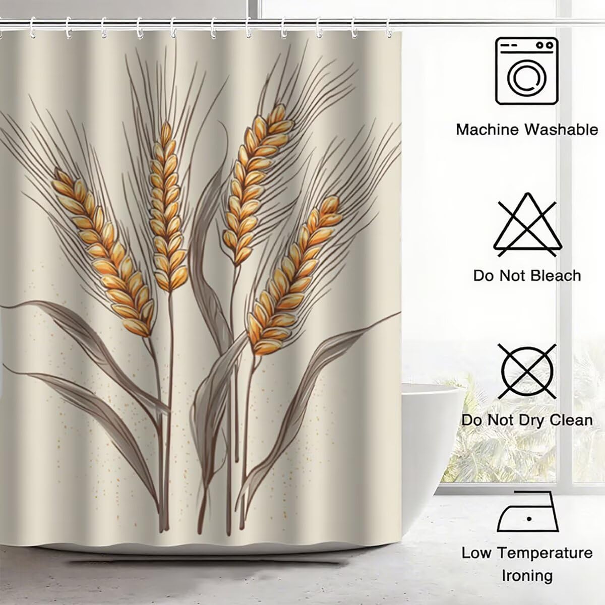Duschvorhang 240x200 cm, Duschvorhang Beige Muster, Anlage Shower Curtains mit 12 Plastik Duschrollo Haken, Duschvorhänge mit Gewicht Waschbar Wasserdicht Stoff Polyester für Badewanne Deko, -5099