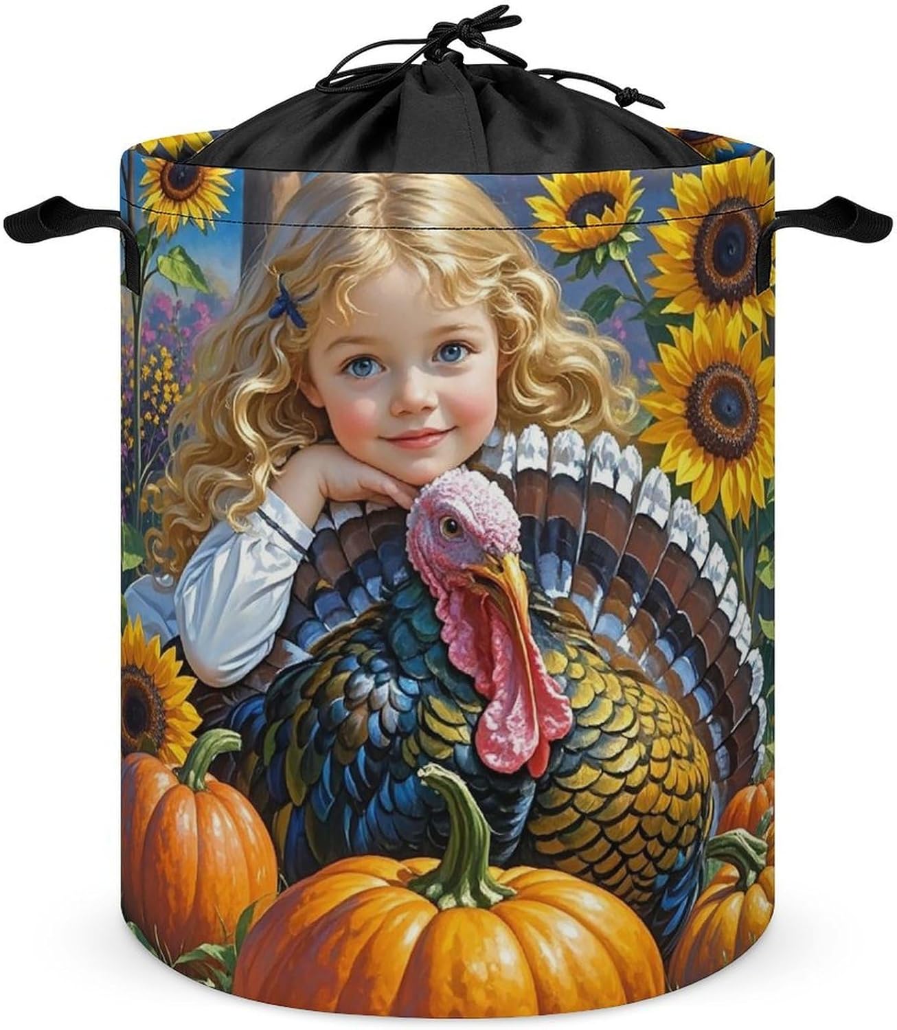 Autumn Thanksgiving Laundry Bag Large Collapsible Laundry Baskets Freestanding Waterproof Clothes Hamper with Handles & Drawstring for Laundry Room Bedroom Bathroom