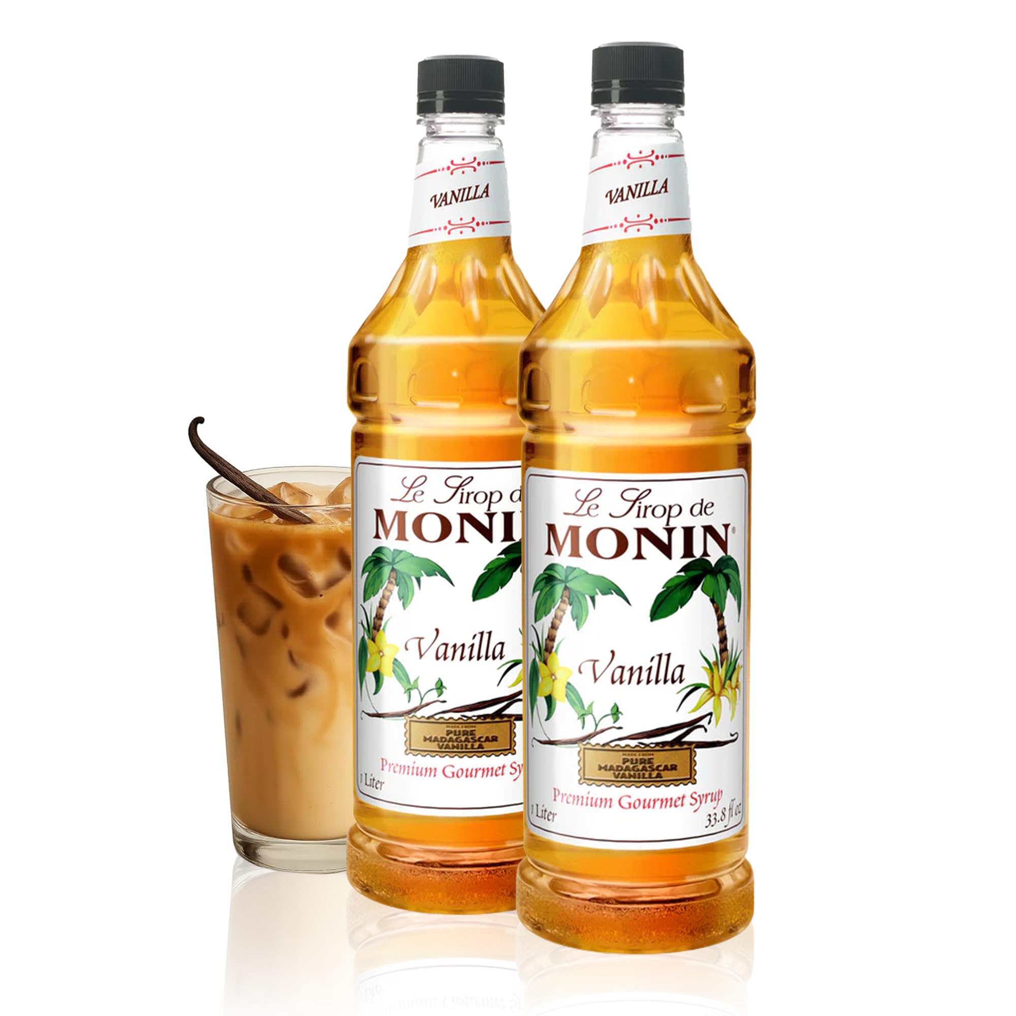 Monin - Vanilla Syrup | Pure & Rare Madagascar Vanilla, Premium Syrup for Coffee, Lattes & More | Clean Label, No Artificial Flavors, No Artificial Preservatives (BPA Free Bottle, 33.8 fl oz, 2-pack)