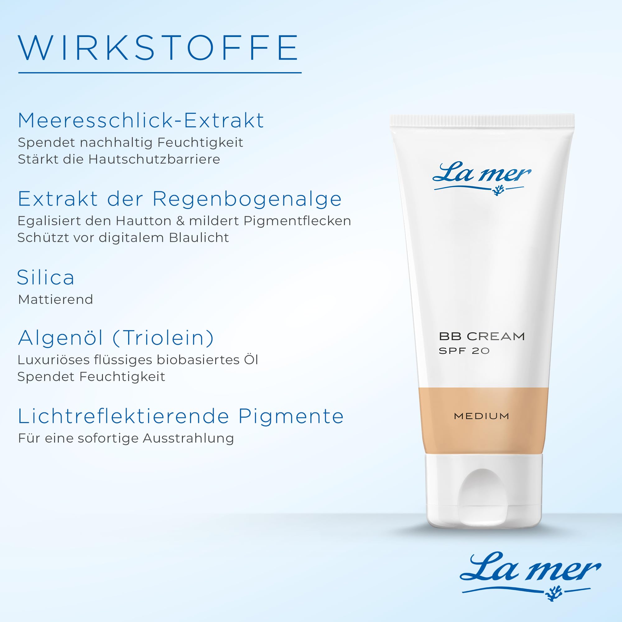 La mer BB Cream - Pflege und MakeUp kombiniert - feuchtigskeitsspendend, Hautton ausgleichend mit UV Schutz, SPF 20 - für Normale bis Mischhaut