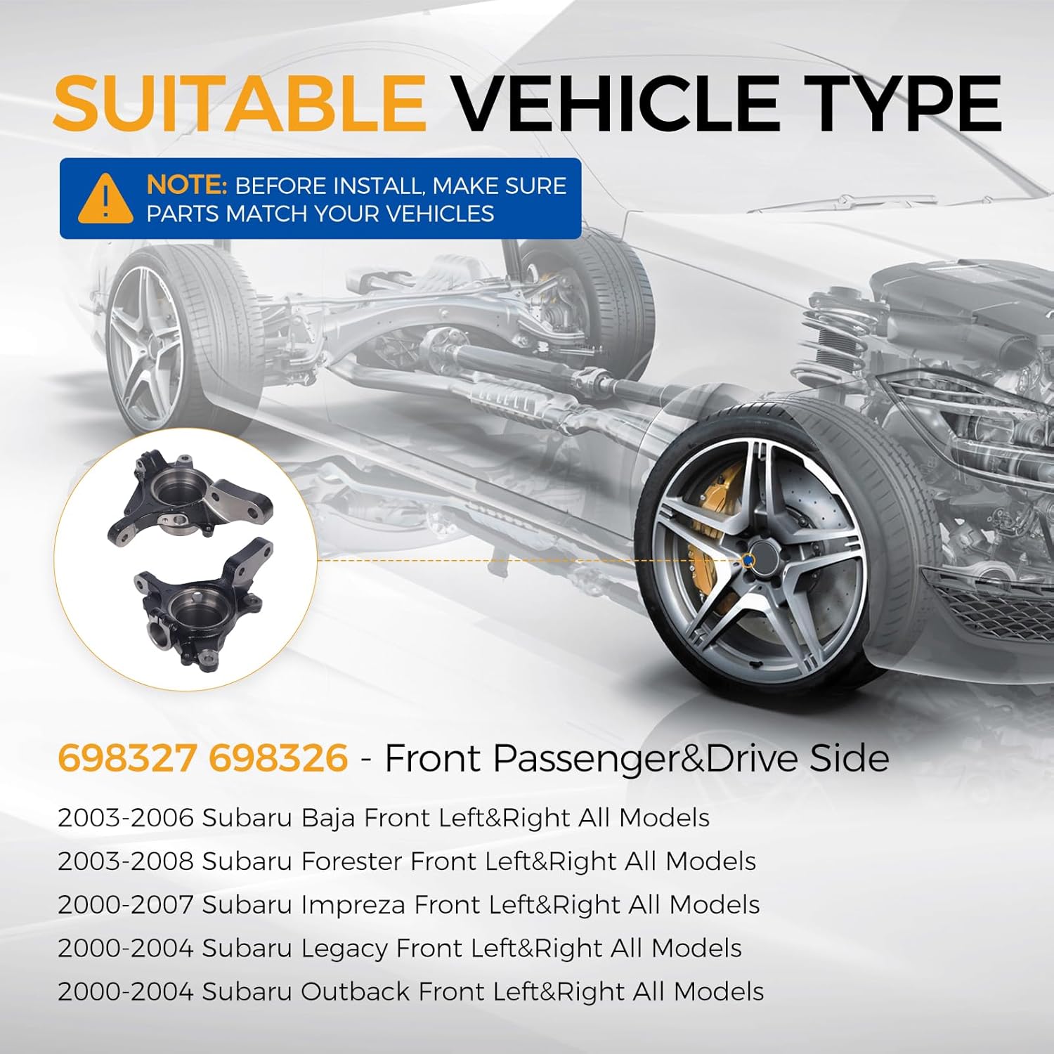 PAROD Steering Knuckle Assembly Fit for Subaru Baja 2003-2006, Forester 2003-2008, Impreza 2000-2007, Legacy/Outback 2000-2004 Front Left&Right Replace#698327 698326 - Image 2