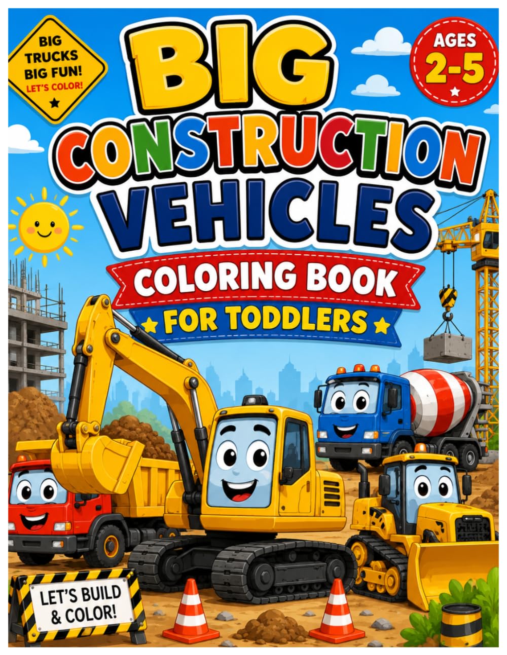 Big Construction Vehicles Coloring Book for Toddlers: 50 Big Construction Machines with Bold and Simple Designs for Toddlers and Preschoolers Ages 2–5