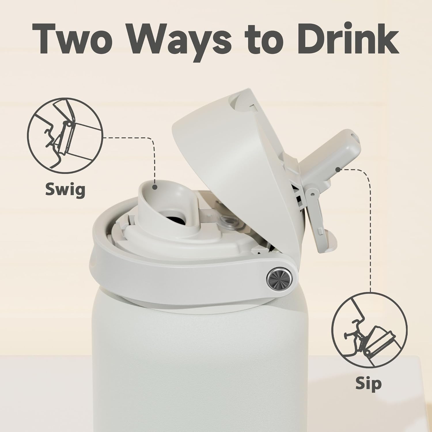 40 oz Insulated Water Bottle with Straw: Meoky Stainless Steel Metal Water Bottle with 2-in-1 Lid - Leak Proof, Cold for 24 Hours, Protective Silicone Base, BPA-Free for Sports Gym, Ivory - Image 4