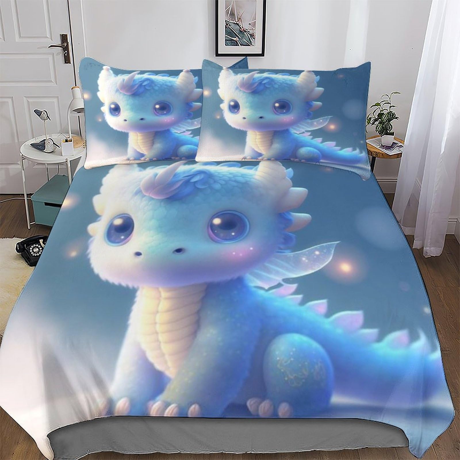 Housse de couette ptérosaure 3 pièces parure de lit microfibre fermeture éclair 200x200