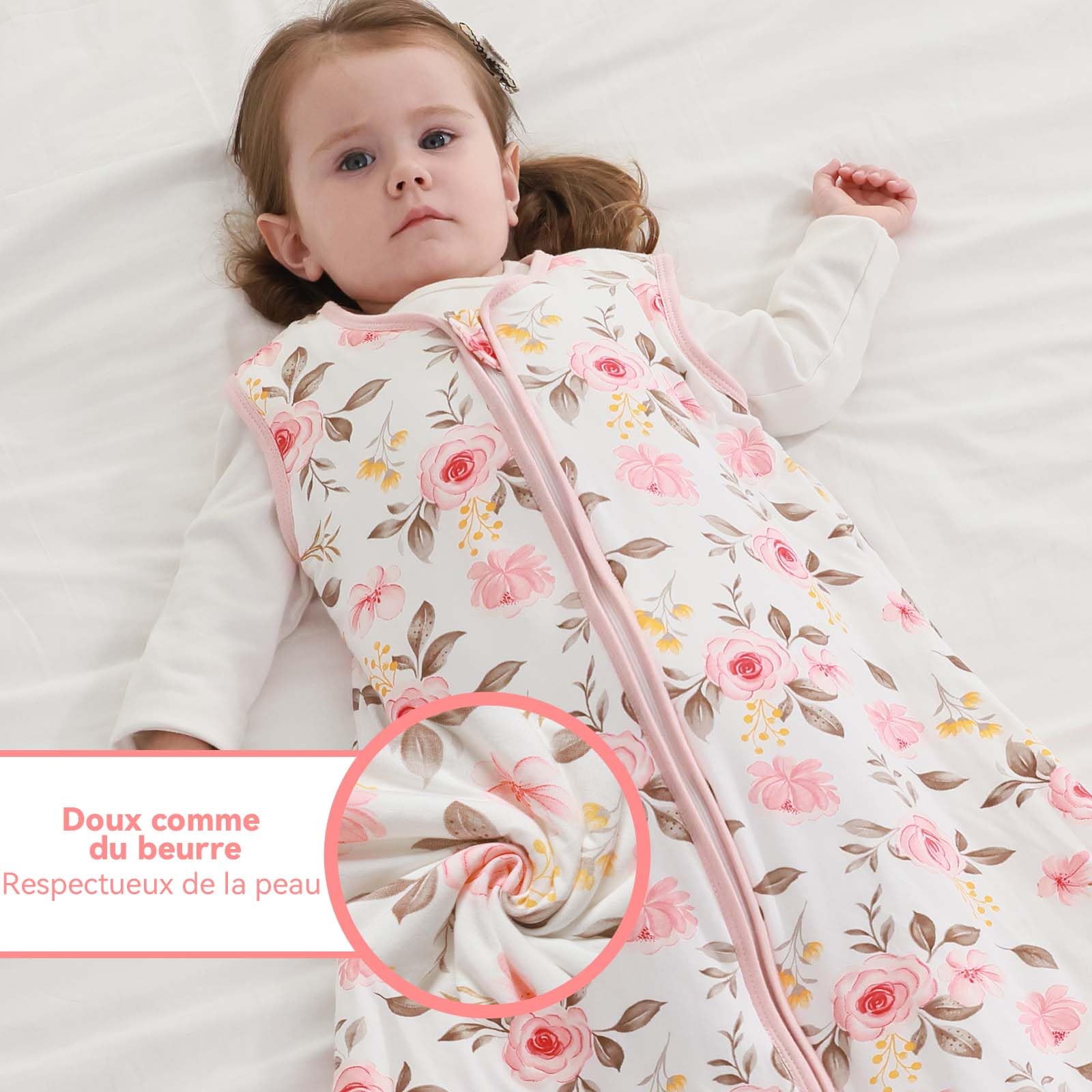 Gigoteuse pour bébé 1.0 Tog, lot de 2, en rayonne ultra douce fabriquée à partir de bambou, sac de couchage en fibre de bambou biologique pour bébé, idéal pour toutes les saisons(Rose,M)