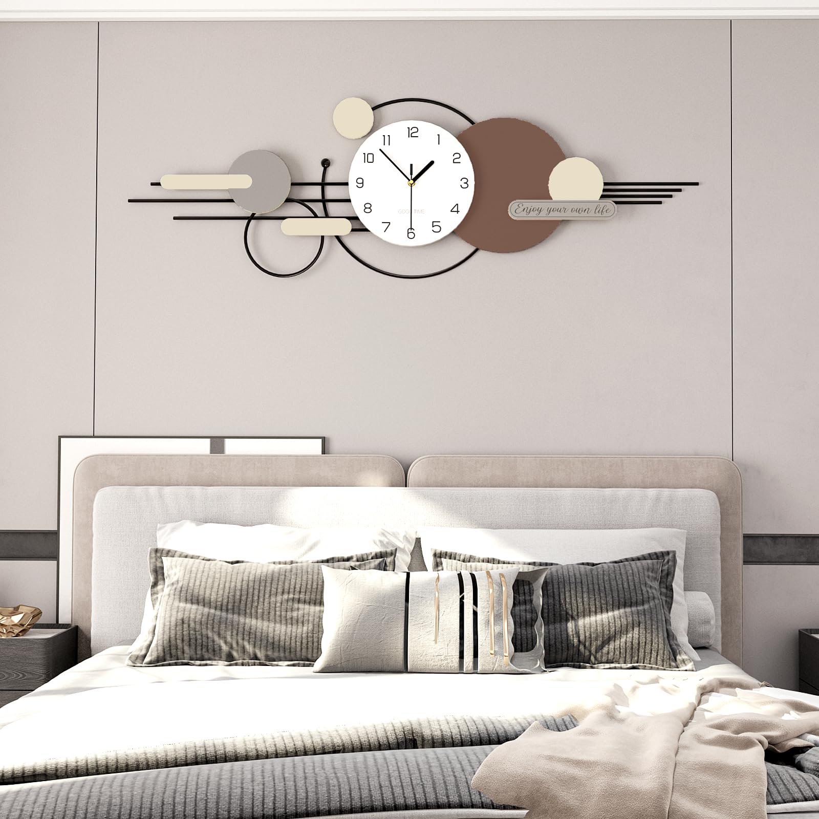 Modern Große Wanduhr Minimalistisch Kreativer Luxus Dekorative Wanduhren Leise ohne tickgeräusche Metallrahmen+Holz Zifferblatt Quarzuhr für Wohnzimmer Schlafzimmer Büro Küche, 120 * 38 cm