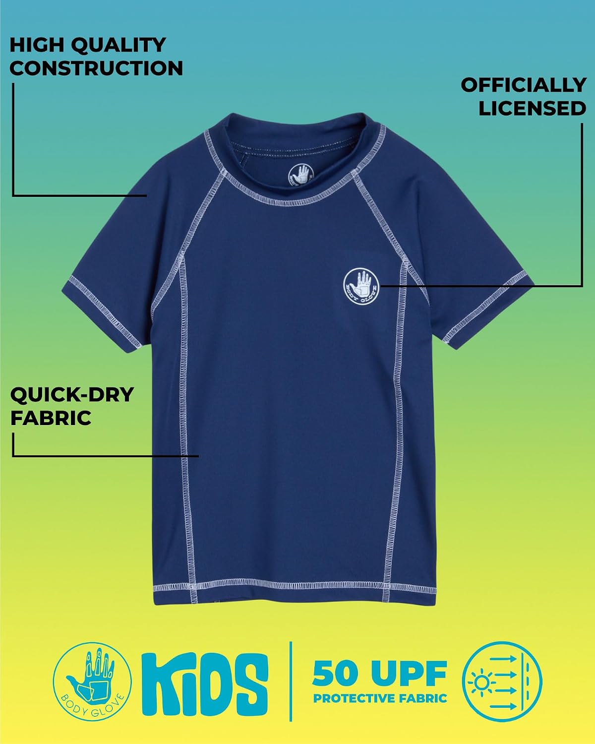 Body Glove Boys Rash Guard Shirt - UPF 50+ Quick Dry Fabric Rash Guard Swimwear for Boys - Short Sleeve Kids Swim Shirt