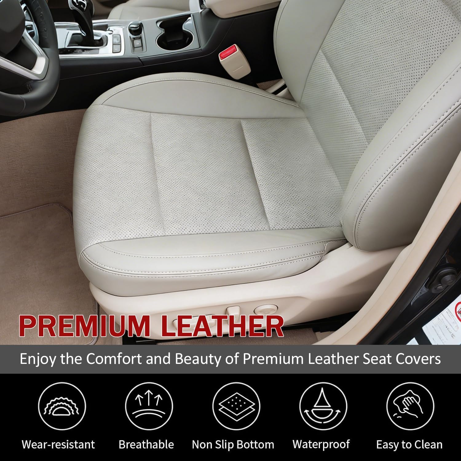 NLQR Front Driver Bottom Seat Cover Replacement Perforated Microfiber Leather Tan Compatible with Subaru Outback 2015 2016 2017 2018 2019