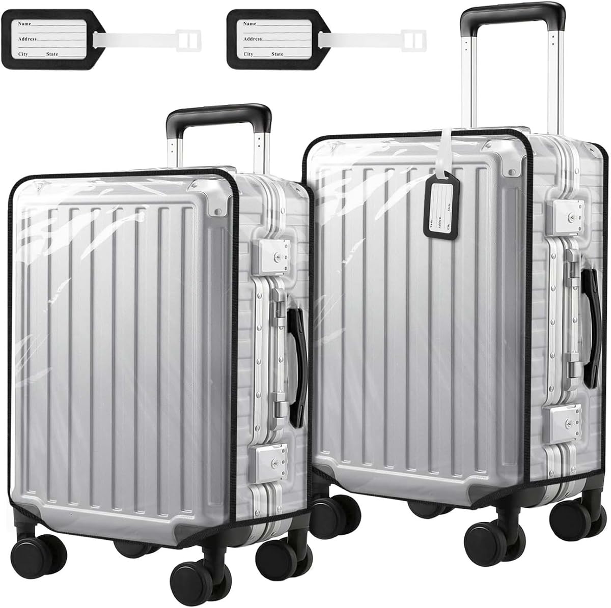 2 Pack 30 Inch Clear PVC Suitcase Cover Protectors Transparent Waterproof Dustproof and Anti-Scratch for Wheeled Luggage Travel