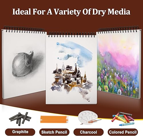 Miniatura 6 de TKOOFN Cuaderno de bocetos de 5.5 x 8.5 pulgadas, paquete de 5, 300 hojas superiores encuadernadas en espiral, blocs de dibujo (68 libras100 gsm),