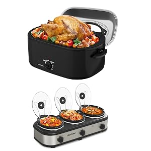 Roaster Oven And Triple Slow Cooker 24 Quart Electric Roaster Oven with Self-Basting Lid Small Mini Pot with
