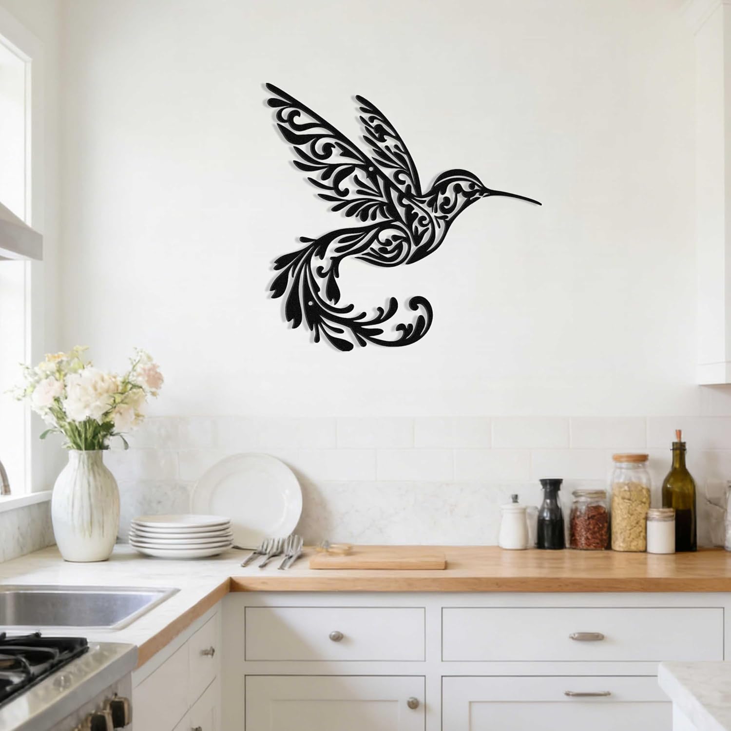 Zckjnoi Black Hummingbird Metal Wall Art