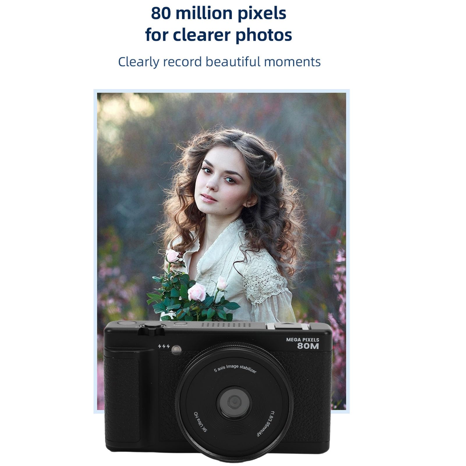 Akozon Cámara Digital 80MP 5K con Pantalla Abatible de 270 Grados Luz de Relleno LED de 2,8 Pulgadas Zoom 18x HD Cámara de Video de Viaje Compacta para Estudiantes Principiantes (Black)