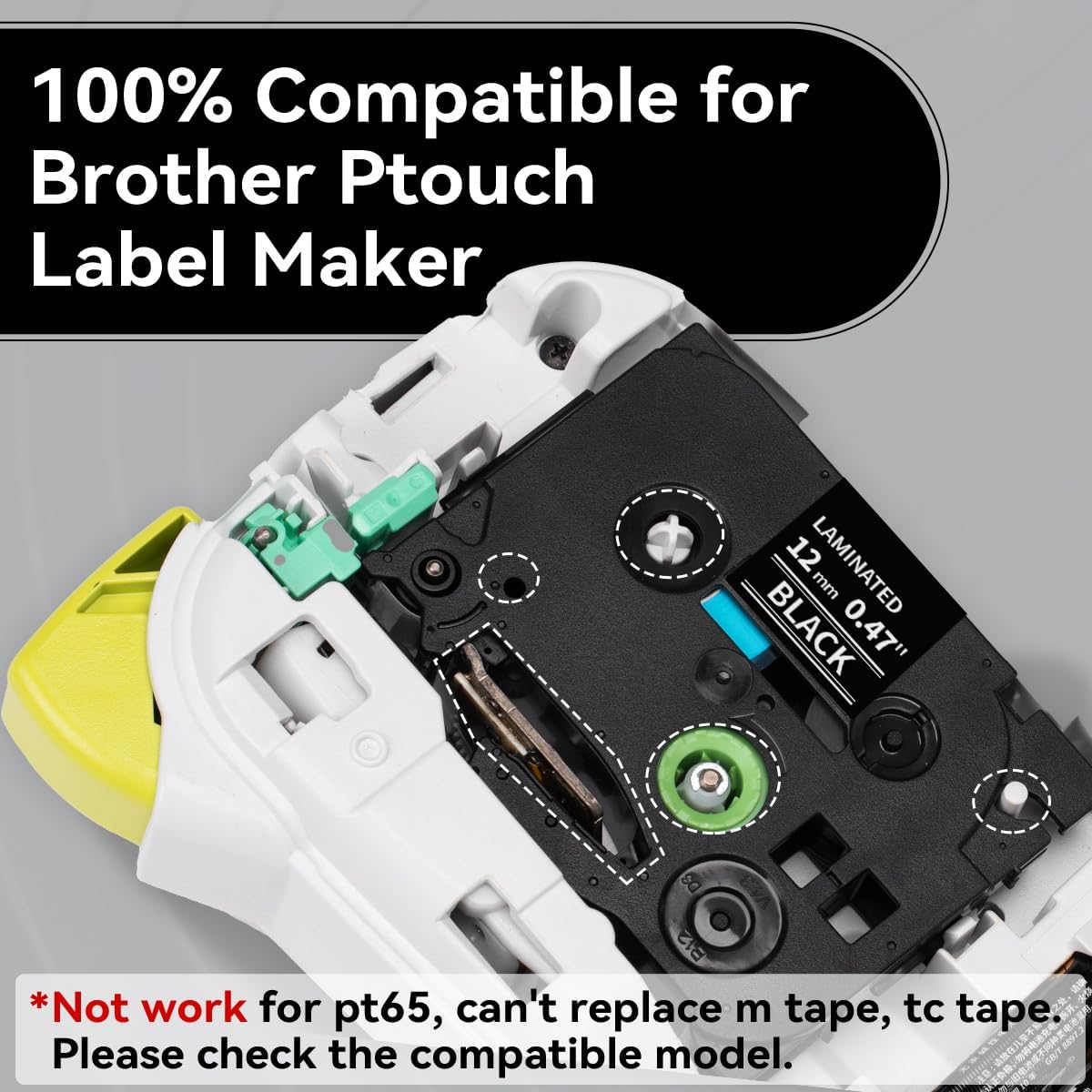 TZe-335 White on Black Label Tape Label Kingdom Compatible with Brother P Touch TZe335 Black Printer Tape 12mm 0.47" TZe TZ 1/2" Use for Brother PT-D210 PT-D220 PT-H110 - Image 2