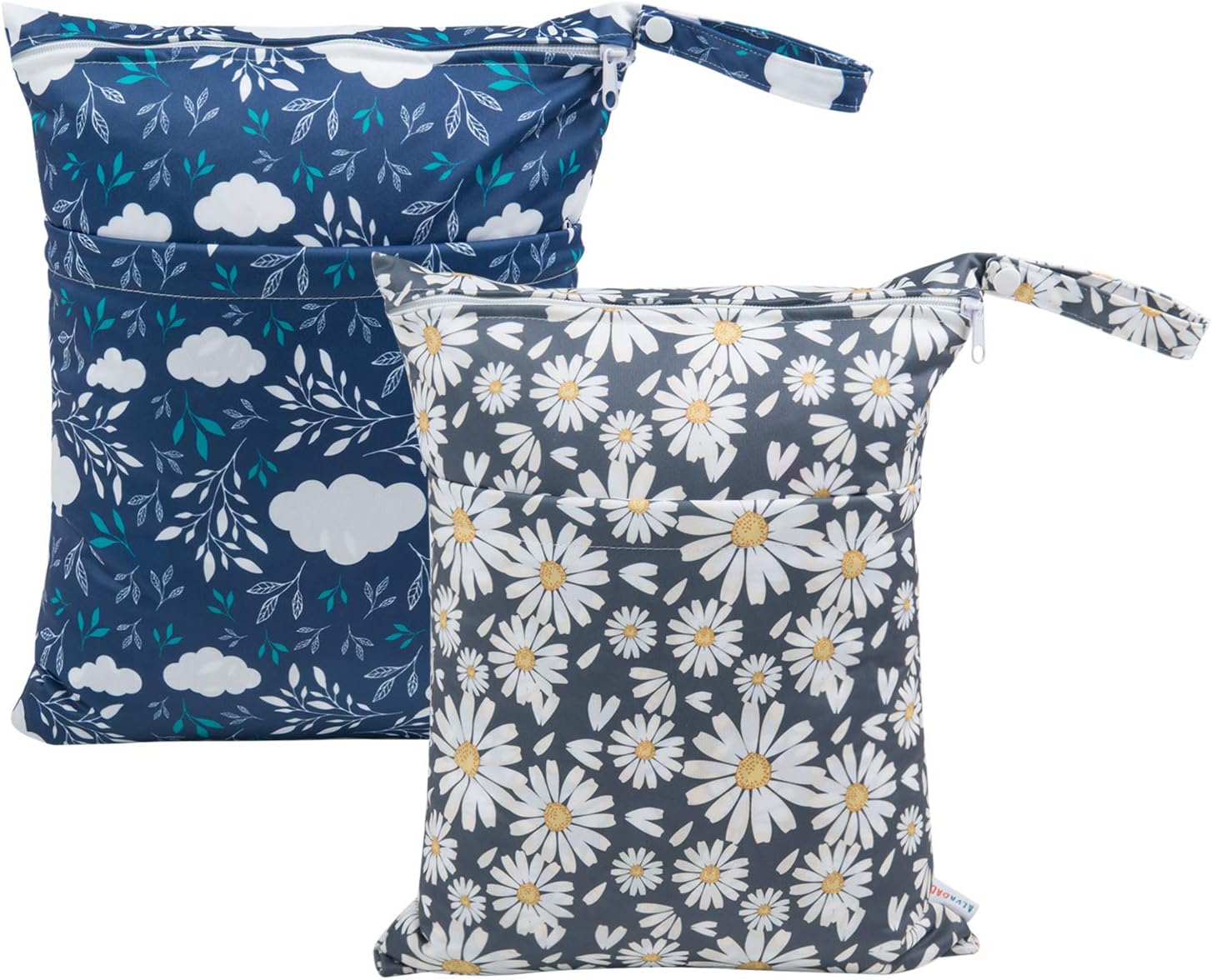 ALVABABY 2pcs Cloth Diaper Wet Dry Bags Waterproof Reusable with Two Zippered Pockets Travel Beach Pool Daycare Soiled Baby Items Yoga Gym Bag for Swimsuits or Wet Clothes L12208