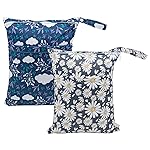 ALVABABY 2pcs Cloth Diaper Wet Dry Bags Waterproof Reusable with Two Zippered Pockets Travel Beach Pool Daycare Soiled Baby Items Yoga Gym Bag for Swimsuits or Wet Clothes L12208