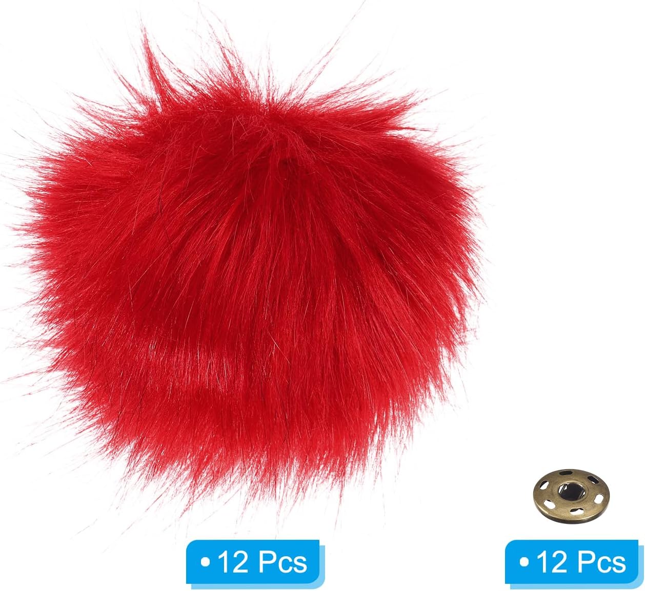 PATIKIL Faux Fur Pom Poms for Hats, 12 Pcs Fluffy Soft Fur Poms Balls with Snap Button for Keychain Knitting Hats DIY Scarves Gloves Bag Christmas, Red