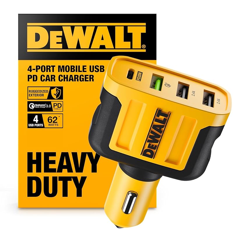 Carregador veicular DEWALT com 4 portas USB, USB-A e USB-C PD, 60 W