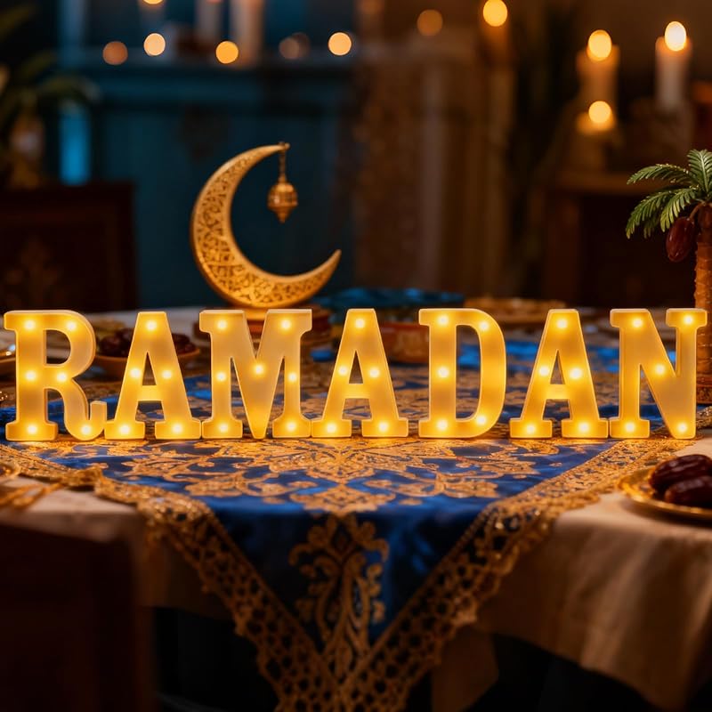 GOAUS Ramadan ábécé LED dekoráció elemes, asztali és függeszthető otthoni díszvilágítás