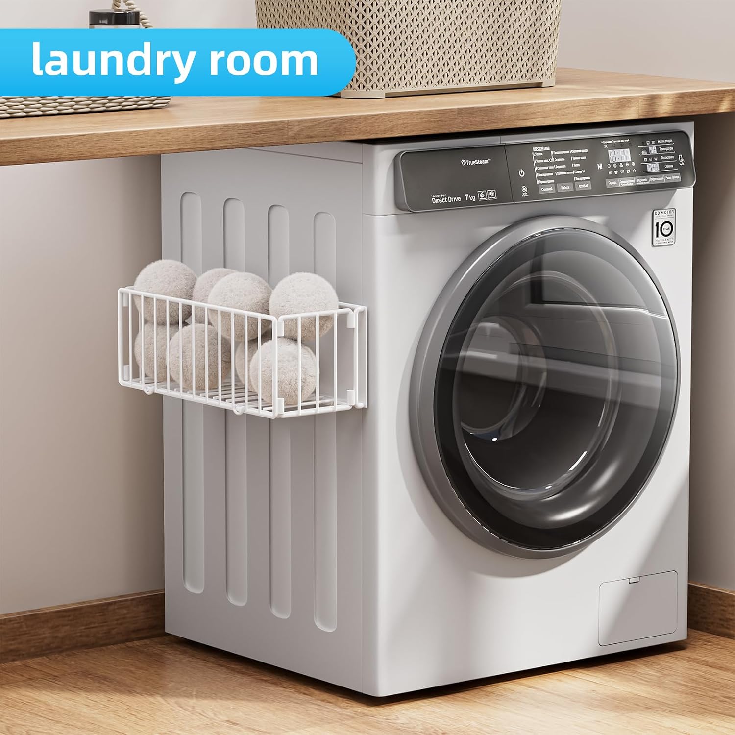 SUBEKYU Magnetic Rack for Refrigerator,Dryer Ball Container,Fabric Softener Dispenser Balls Holder Laundry Room Organization,Magnetic Shelf Basket for Fridge Dryer Washing Machine,White