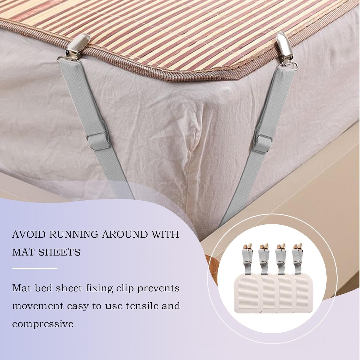 Bed Sheet Corner Holders, Adjustable Elastic Straps, 4 Pack Fitted Sheet Fasteners, 7.87x4.72 inches, Secure Bedding Clips for Home, Dormitory and Hotel Use