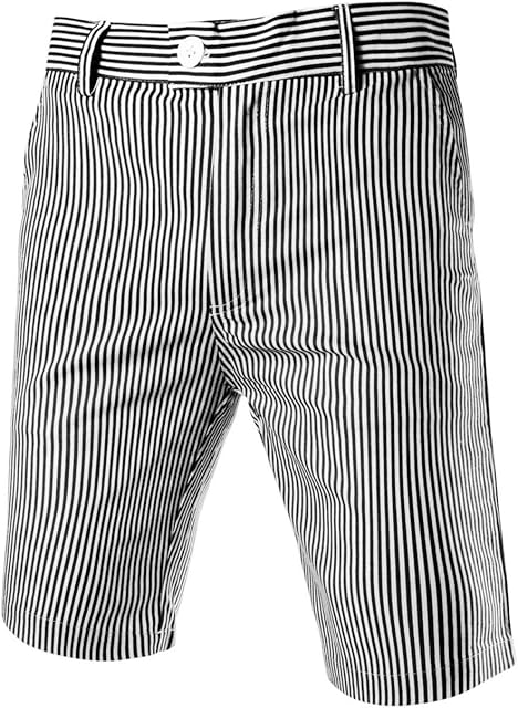 Sourcingmap Men's Summer Shorts Stripe Slim Fit Flat Front Seersucker Chino Short Pants