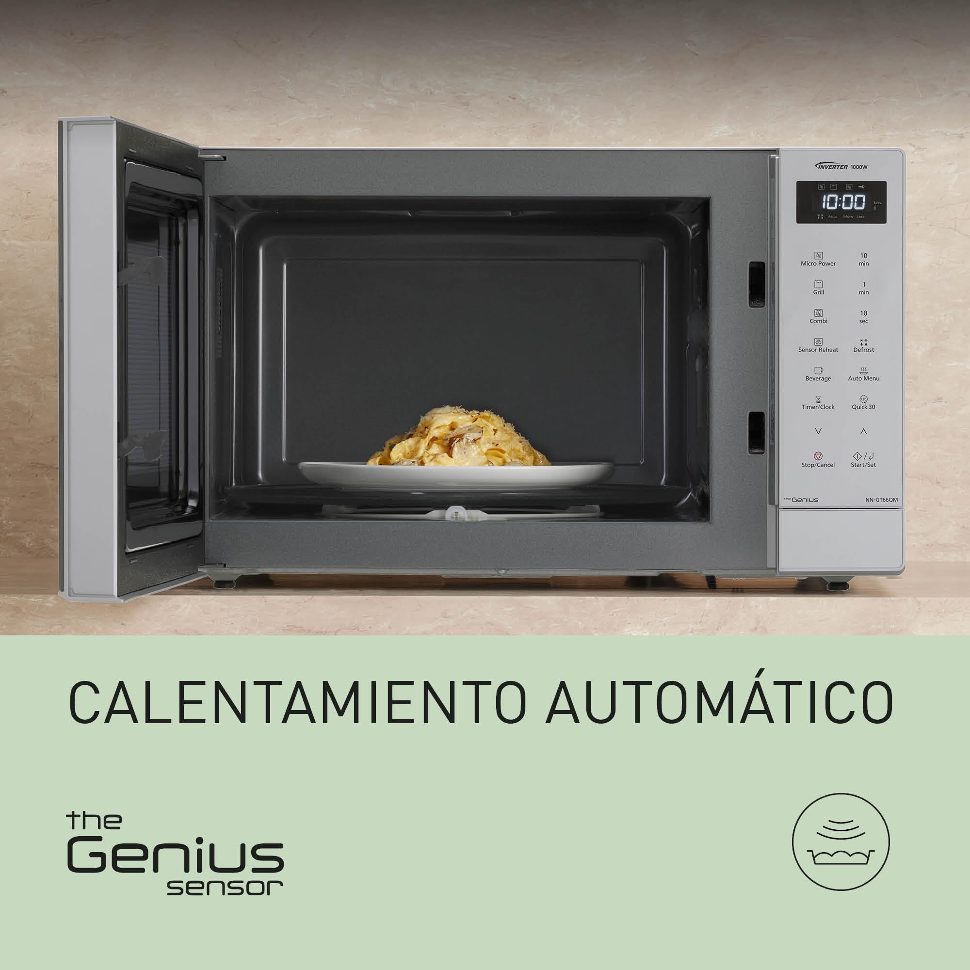 Panasonic NN-GT66QMEPG Horno Microondas Combinado de 31 L con Grill, 1000 W, Cocción Combinada, 7 Niveles de Potencia, Descongelación Turbo, LED, Plato Giratorio, Plateado